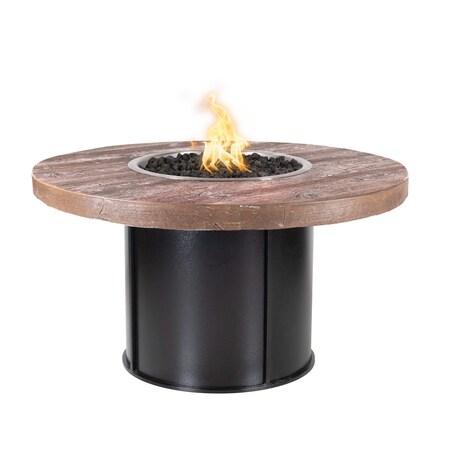 The Outdoor Plus Fresno Wood Grain and Steel Fire Pit 43, Ivory Concrete Top, Black Powder Coat Base, Natural Gas OPT-FRS43FSEN-IVY-BLK-NG